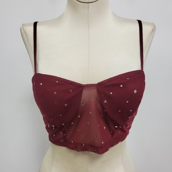 Forever 21 Womens Mesh Babydoll Celestial Crop Top Size S Red Witchy Whimsigoth - Picture 1 of 9